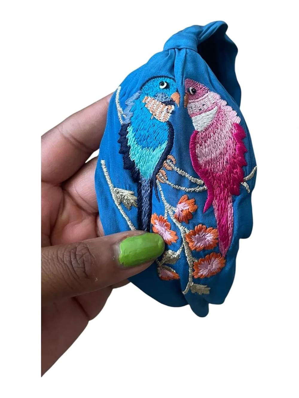 Nam Josh embroidered Blue Bird Headband with Floral Details